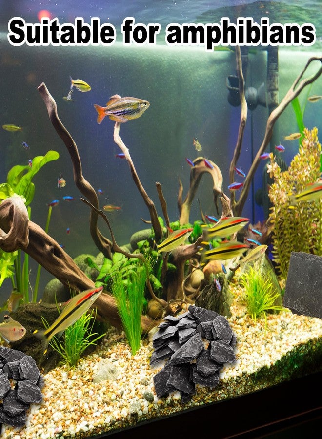 صخور أردواز طبيعية من MUXHEL، مقاس 3 إلى 5 بوصات، للزواحف (4 كجم / 8.8 رطل)، أحجار أردواز متعادلة الحموضة، صخور سوداء لأحواض الزواحف لتزيين الأحواض المائية وتنسيق الحدائق. - Image 4